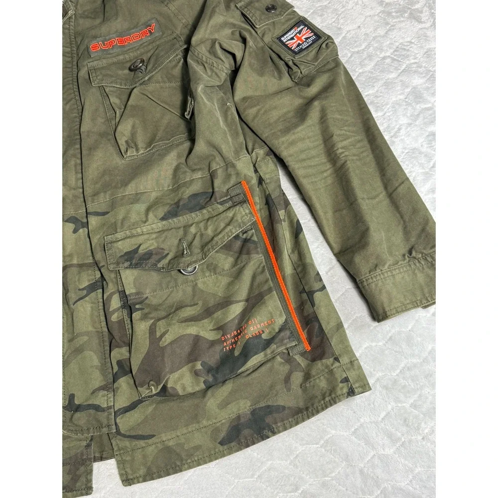 Superdry Rookie Edition Mens Camo Military Field Jacket Green Orange Hooded M